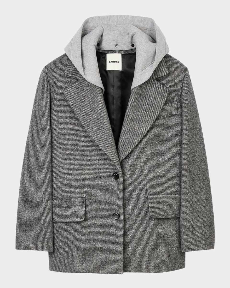 Oliver Wool Coat with a Removable Jersey Hood